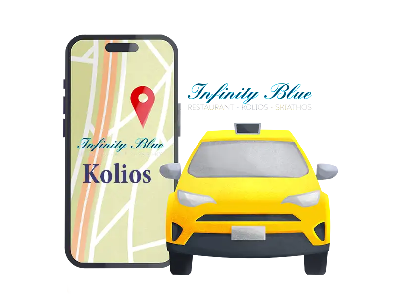 Getting Here 3 yellow taxi car and phone with a map copy