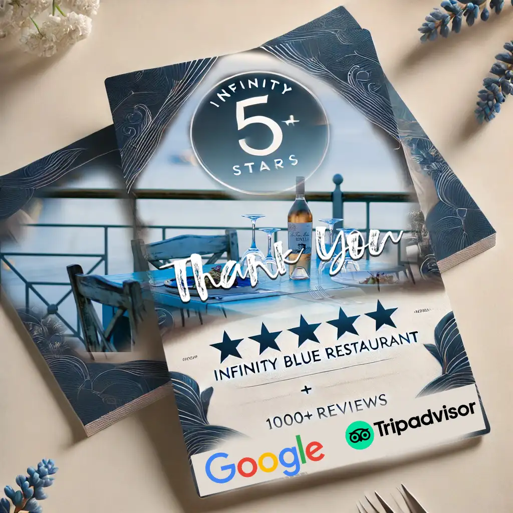 1200+ 5 star reviews for Infinity Blue restaurant